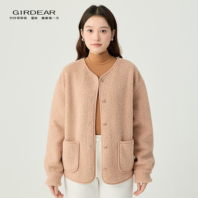 GIRDEAR/哥弟女短外套开衫立领气质提花棒球外套圆领140067