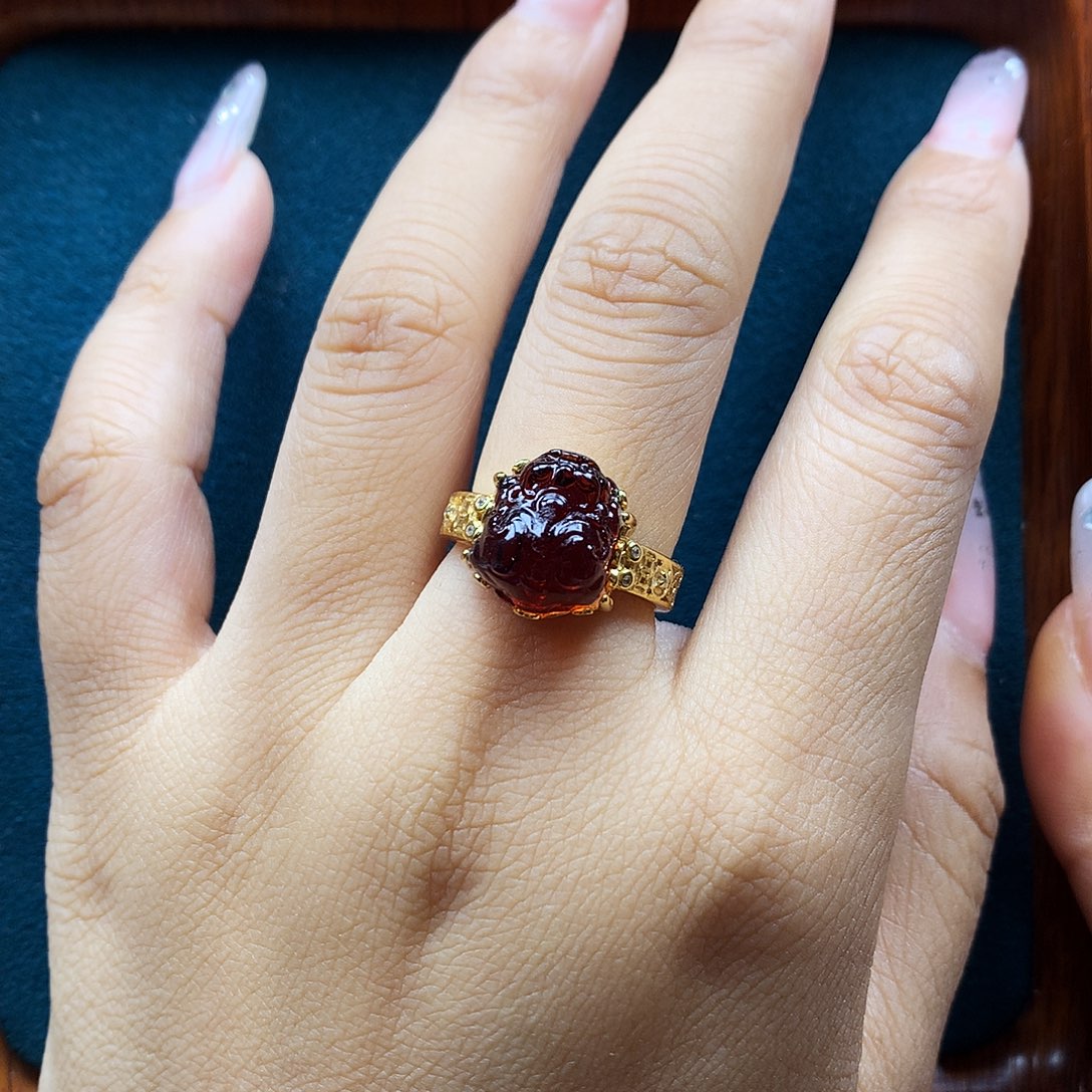 血珀银S925镶嵌戒指戒指