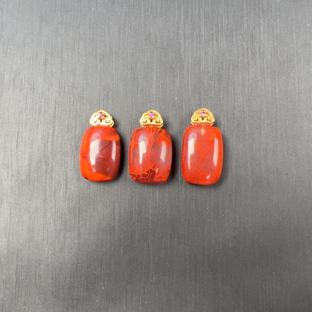 南红玛瑙银S925镶嵌（火焰无事牌15*10mmf发一