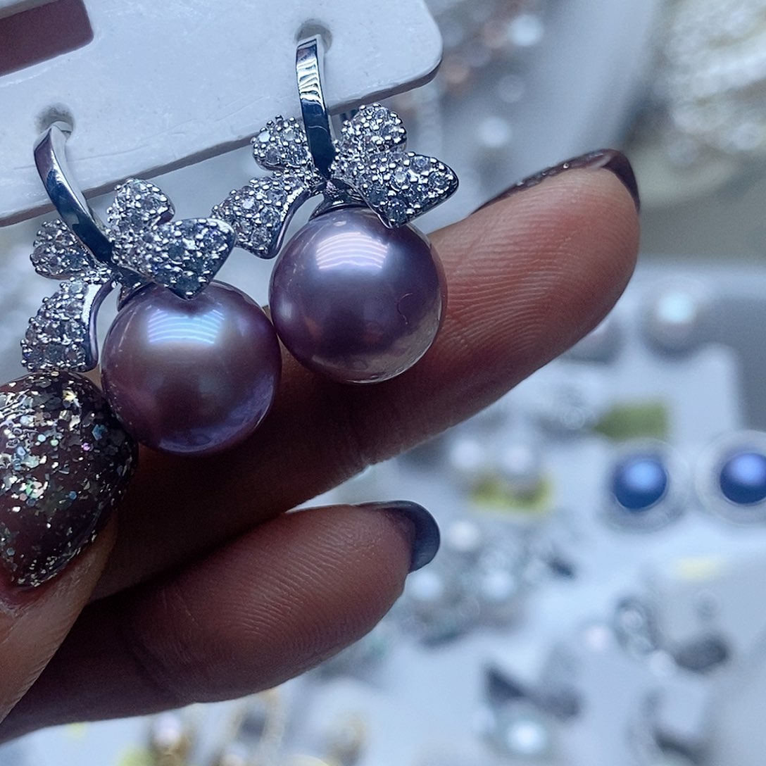 未镶嵌耳钉淡水珍珠红*