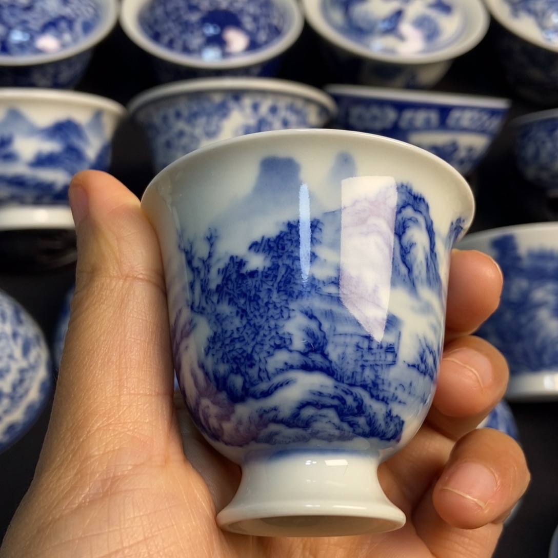 陶瓷柴高足山水闻香杯