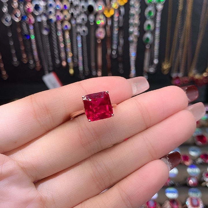 红宝石戒指银S925镶嵌10玫瑰金