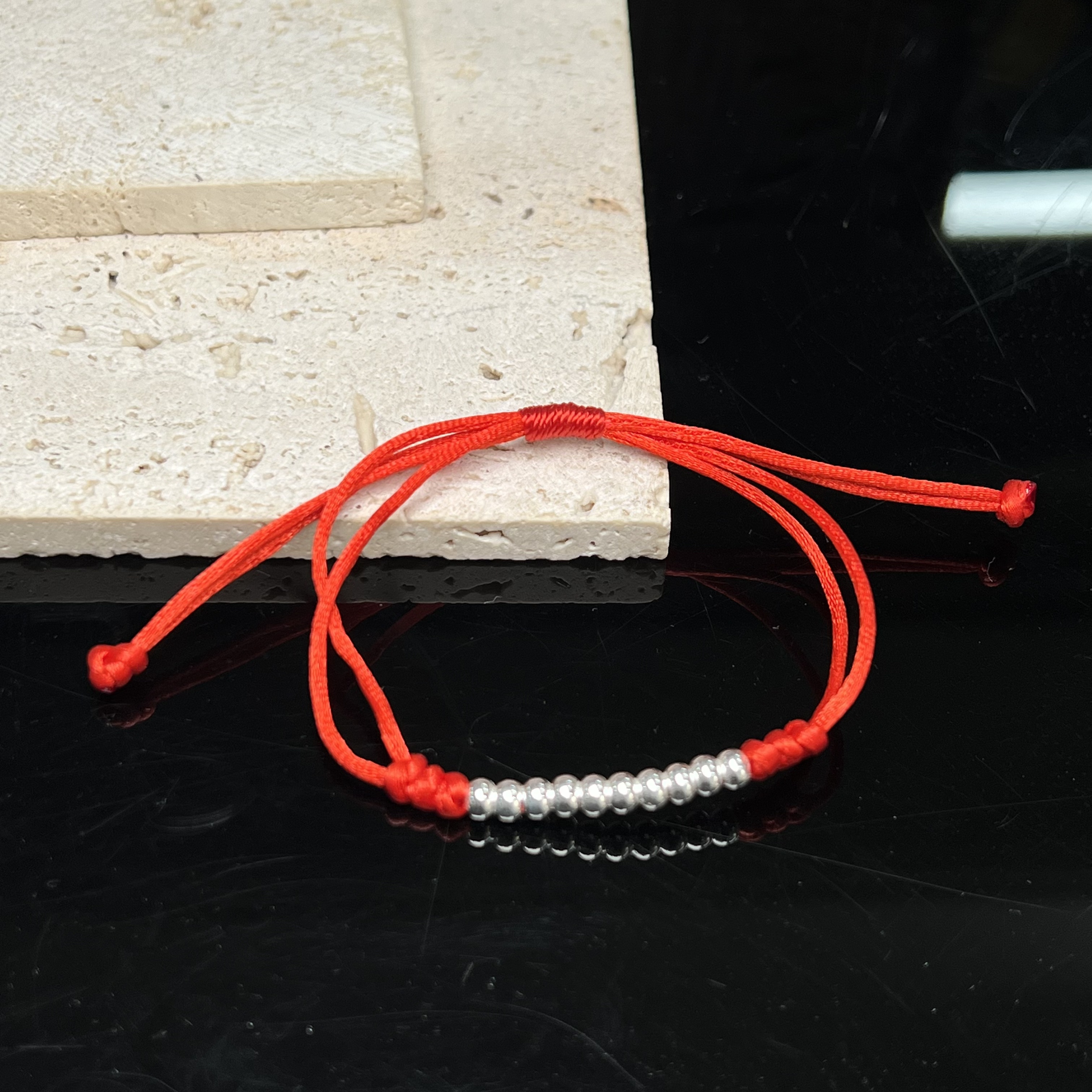 足银银制品 【北野珠宝】足银十全十美红绳B08H-730尺寸3.5mm+