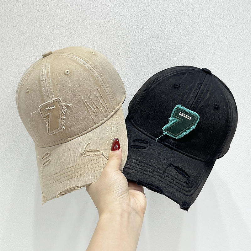 新款夏季水洗破洞棒球帽子女个性软顶韩版情侣休闲百搭鸭舌帽男潮