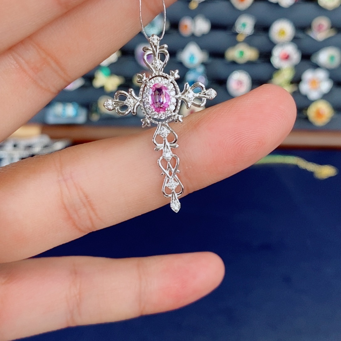 蓝宝石吊坠(赠链)银S925镶嵌