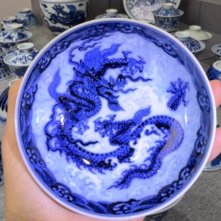 仿明永宣海水龙纹普洱杯