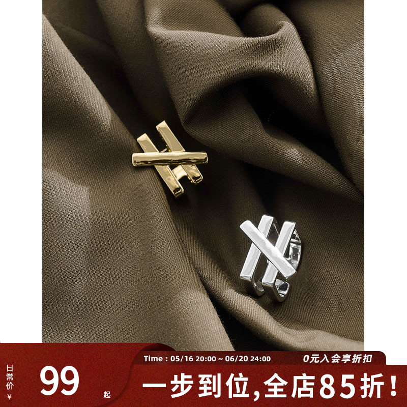 铜合金戒指 【特卖捡漏】美洋MEIYANG 不等号戒指 双层镂空方形戒