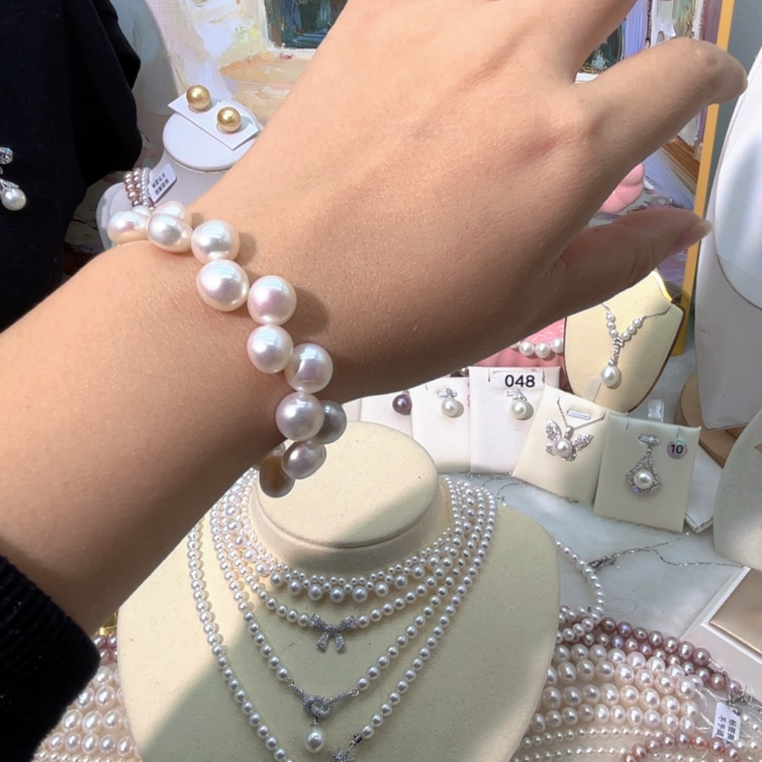 淡水珍珠9MM馒头形花瓣珍珠钛钢