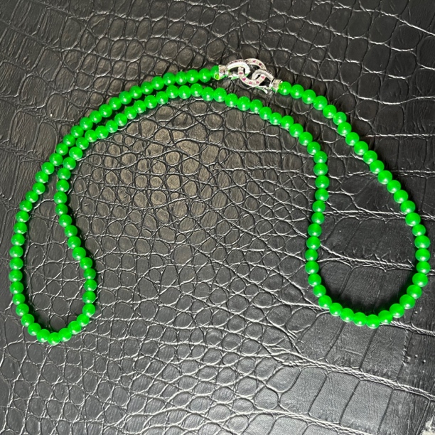 翡翠小米珠卡4mm精致项链满绿912