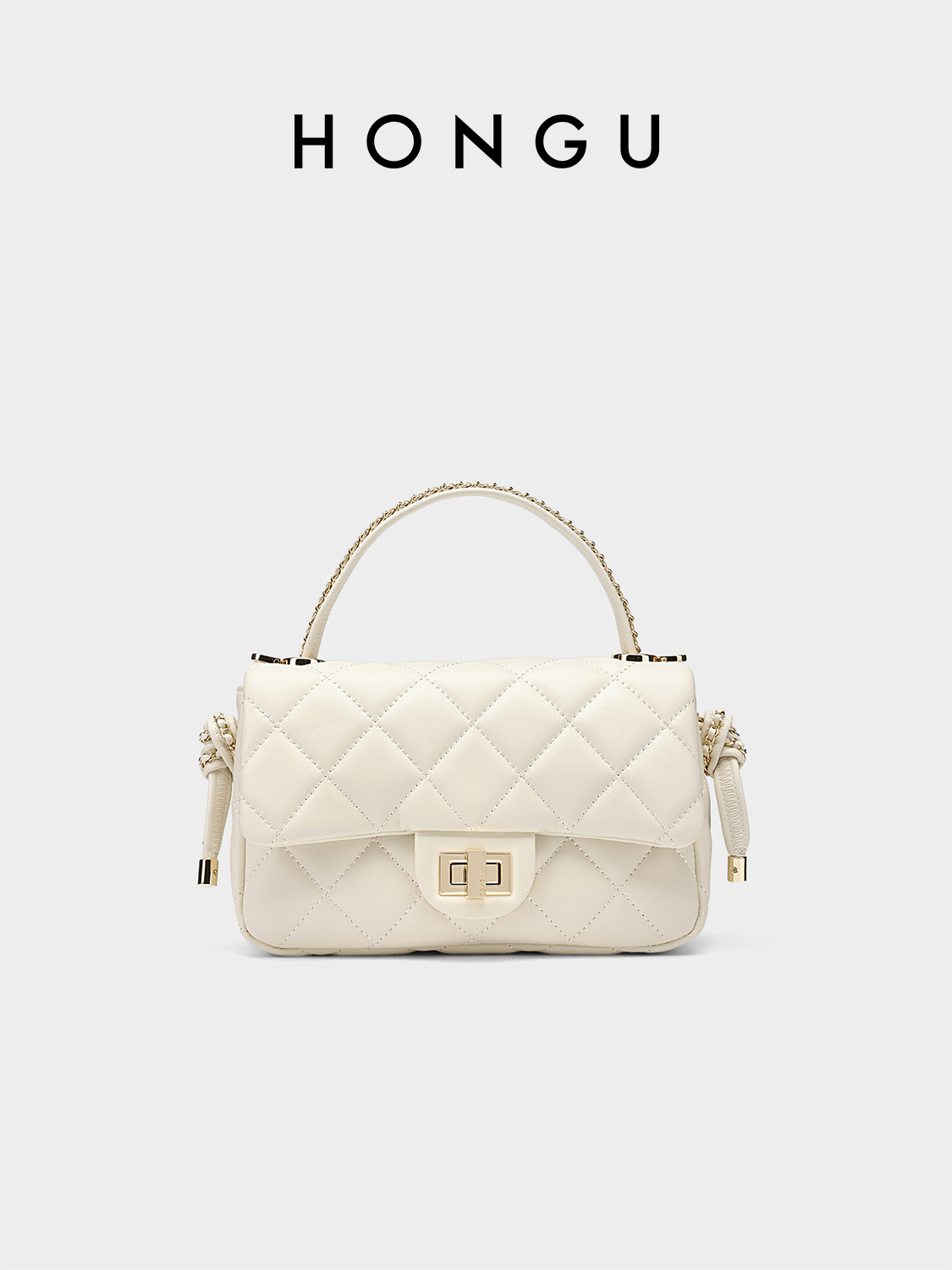 HONGU/红谷菱格简约风单根单肩包灰色女包链条包百搭小众菱格包