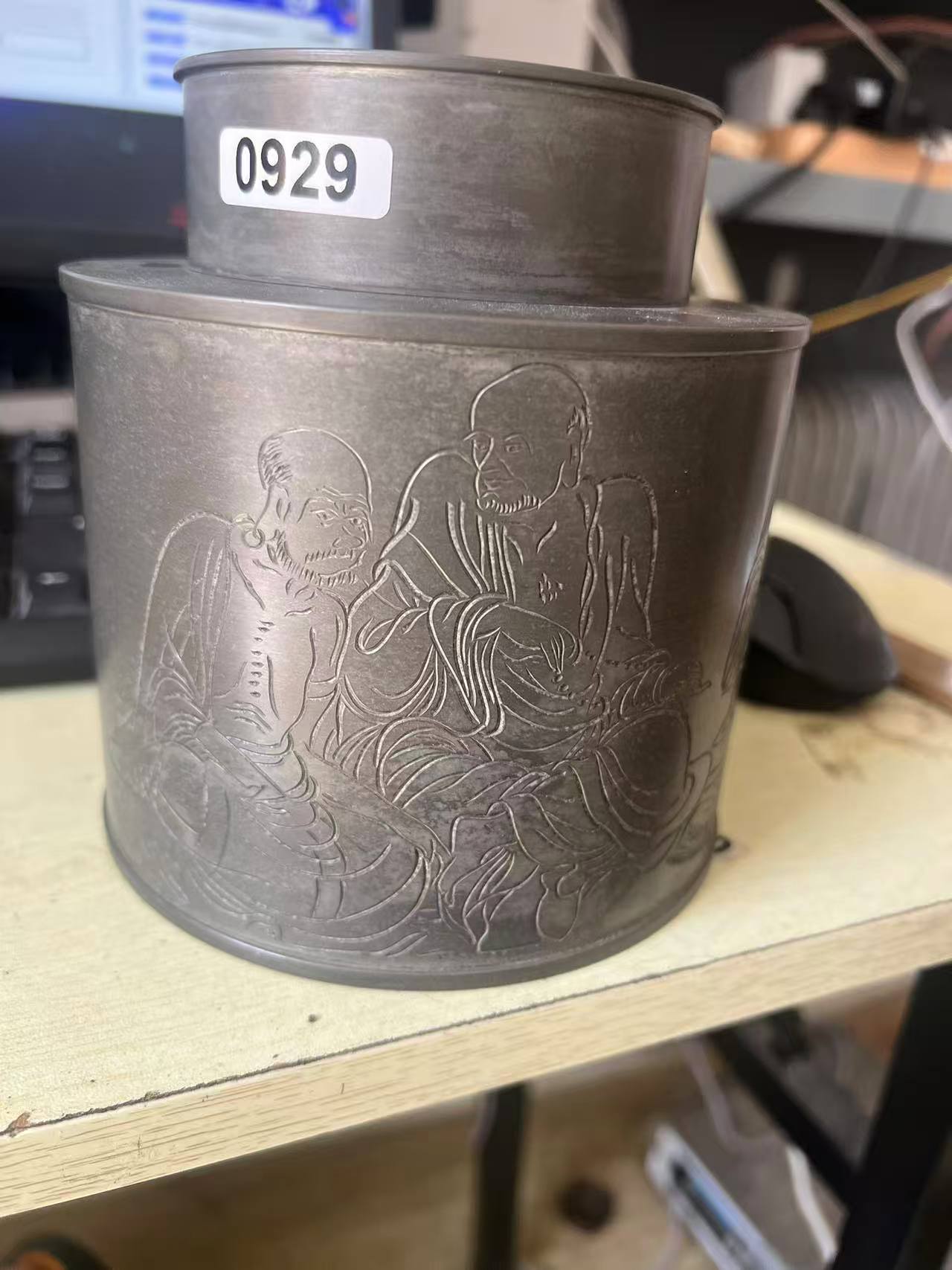 小日子收回来的刀刻锡罐口径大一斤罐