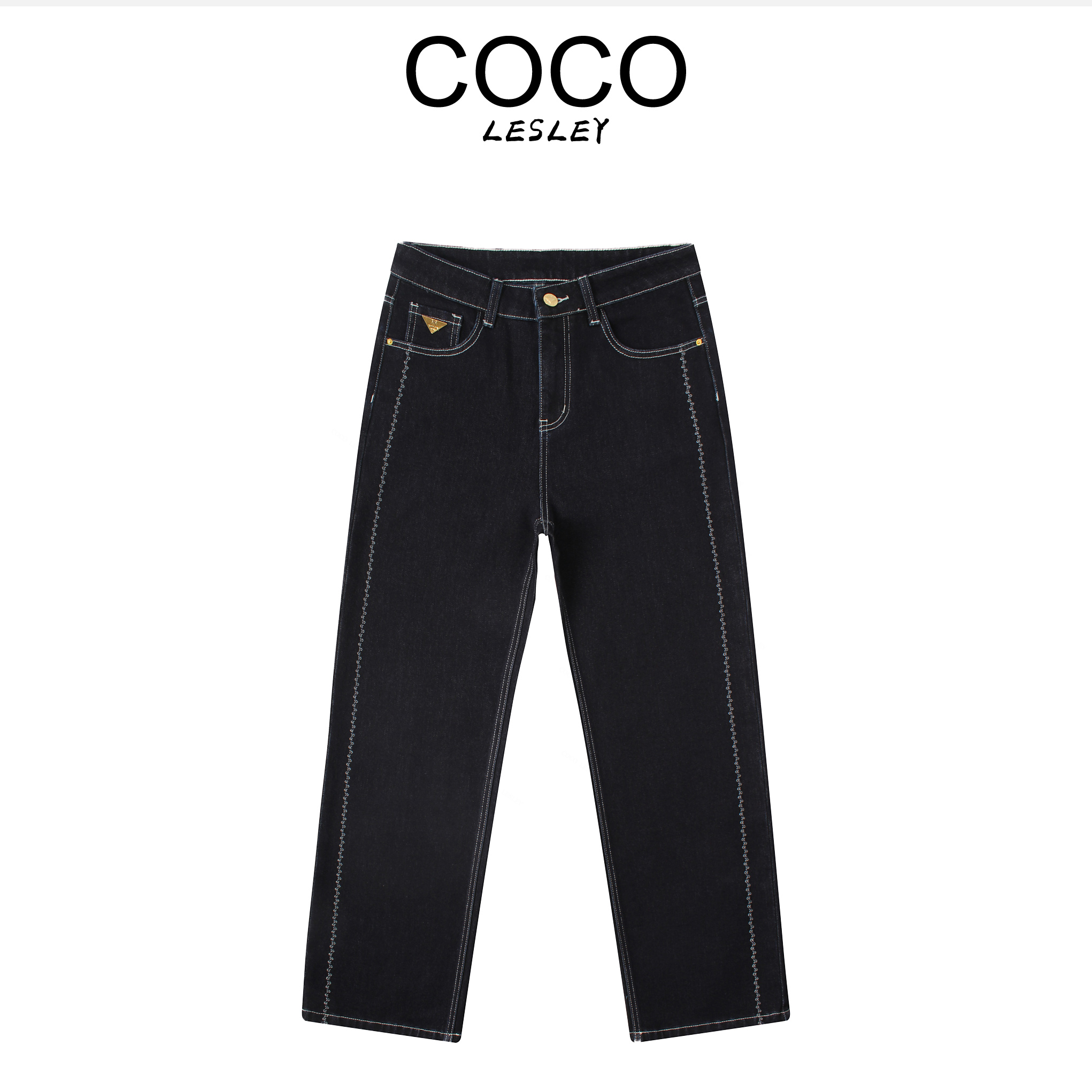 【COCO LESLEY 】阔腿牛仔裤显高显瘦时尚撞色绣线加绒阔腿裤LW681