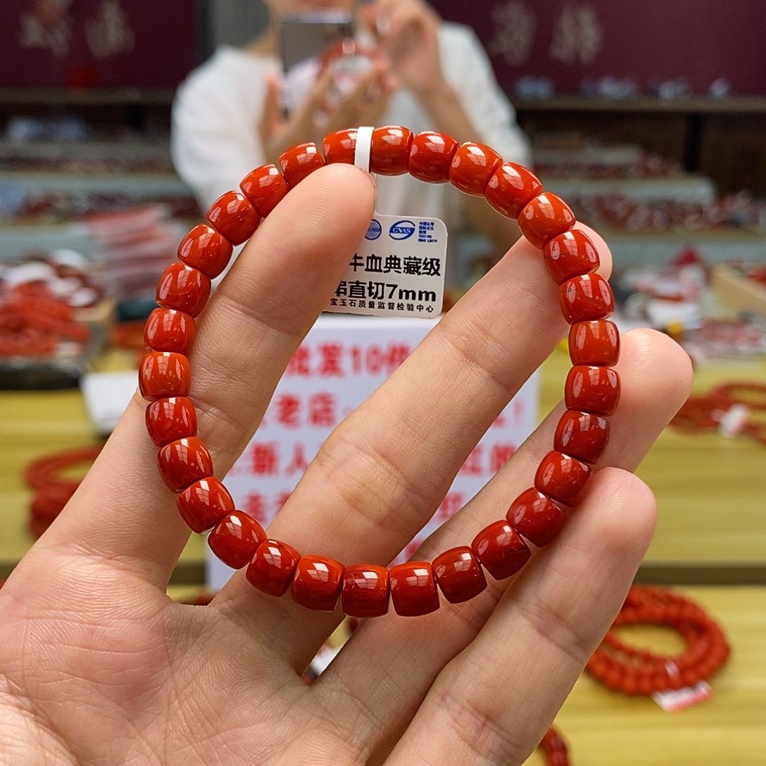 南红玛瑙手串未镶嵌瓦西牛血典藏直切7mm