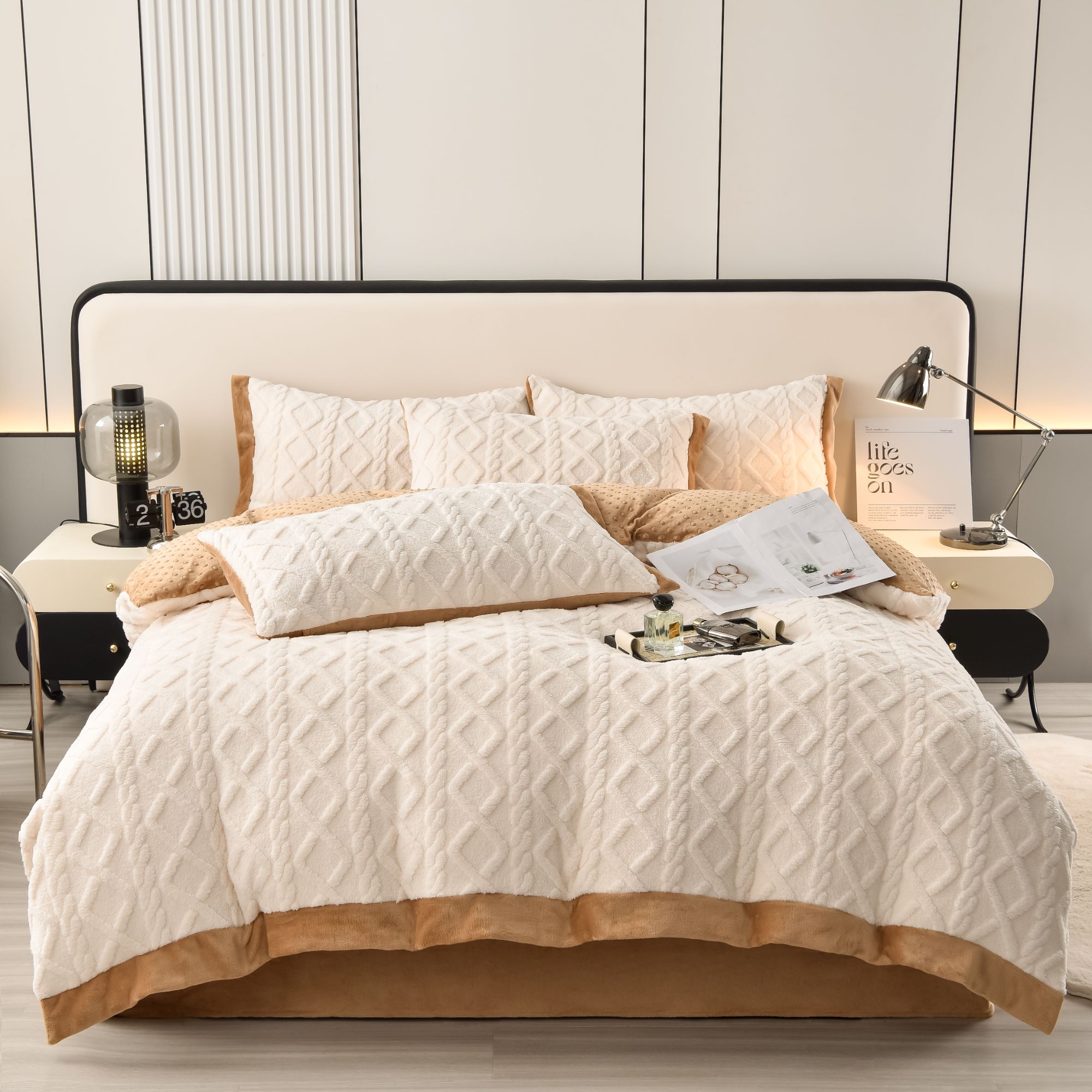 【晚悠】57[眠冬]新款反面豆豆绒绒四件套