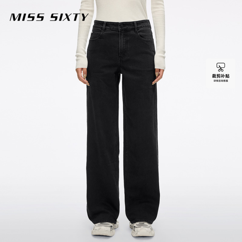 Miss Sixty2025秋季新款牛仔裤女复古磨白水洗梨形显瘦直筒长裤