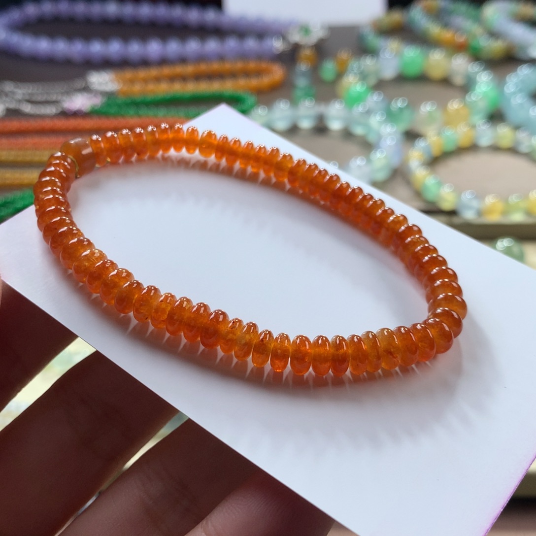 翡翠手链未镶嵌翡翠冰黄翡算盘珠卡5.7+