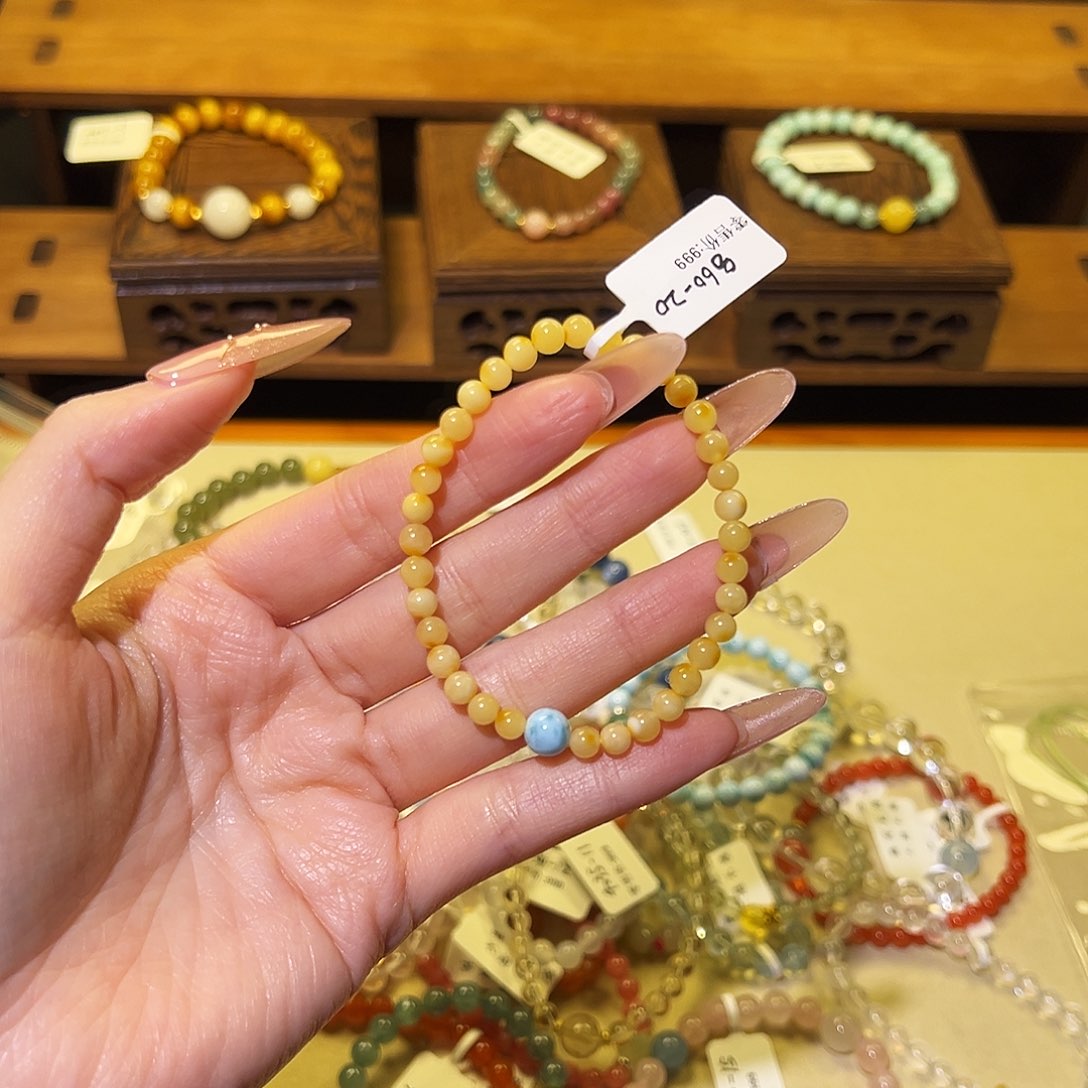 水晶手链银S925镶嵌蜜蜡860