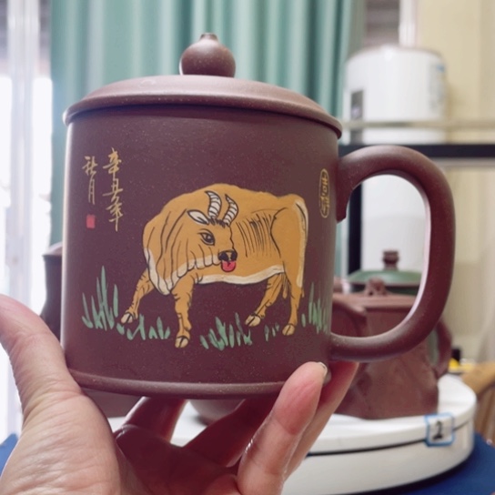 紫砂茶杯春*紫泥牛杯
