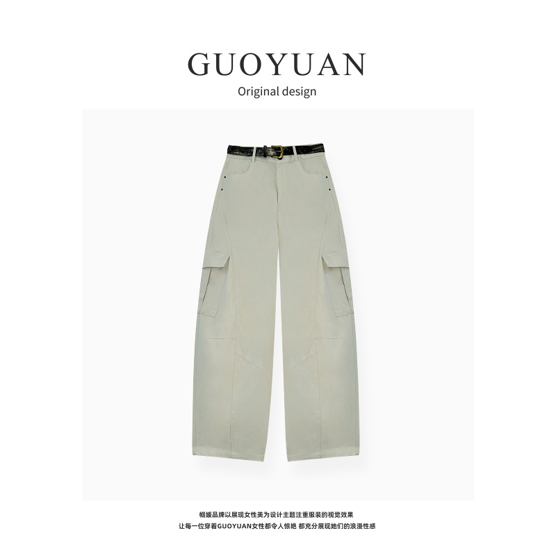 GUOYUAN“工装裤”早秋显瘦时髦酷飒百搭通勤工装裤KZ7002C