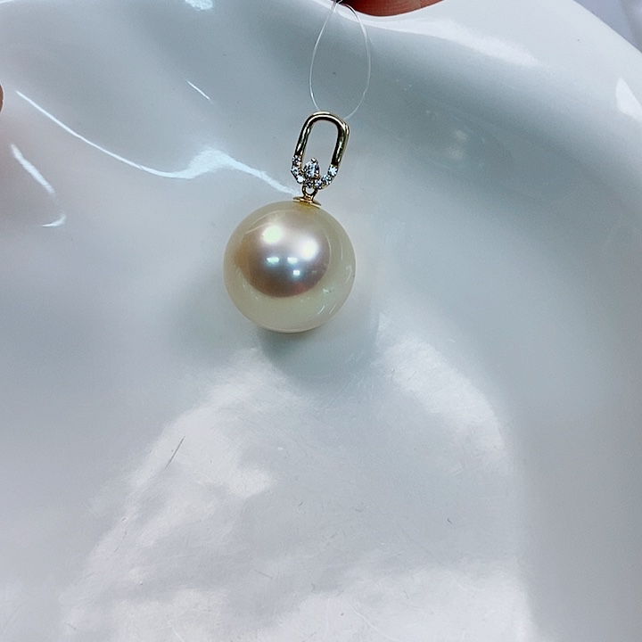 海水珍珠吊坠(不含链)18K金镶嵌13~14