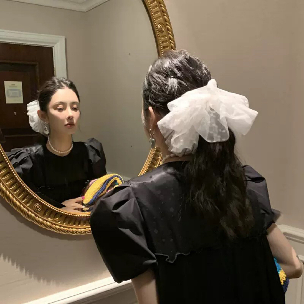 网纱大号波点大肠发圈发绳高J感优雅气质蕾丝发圈头绳女头花发饰