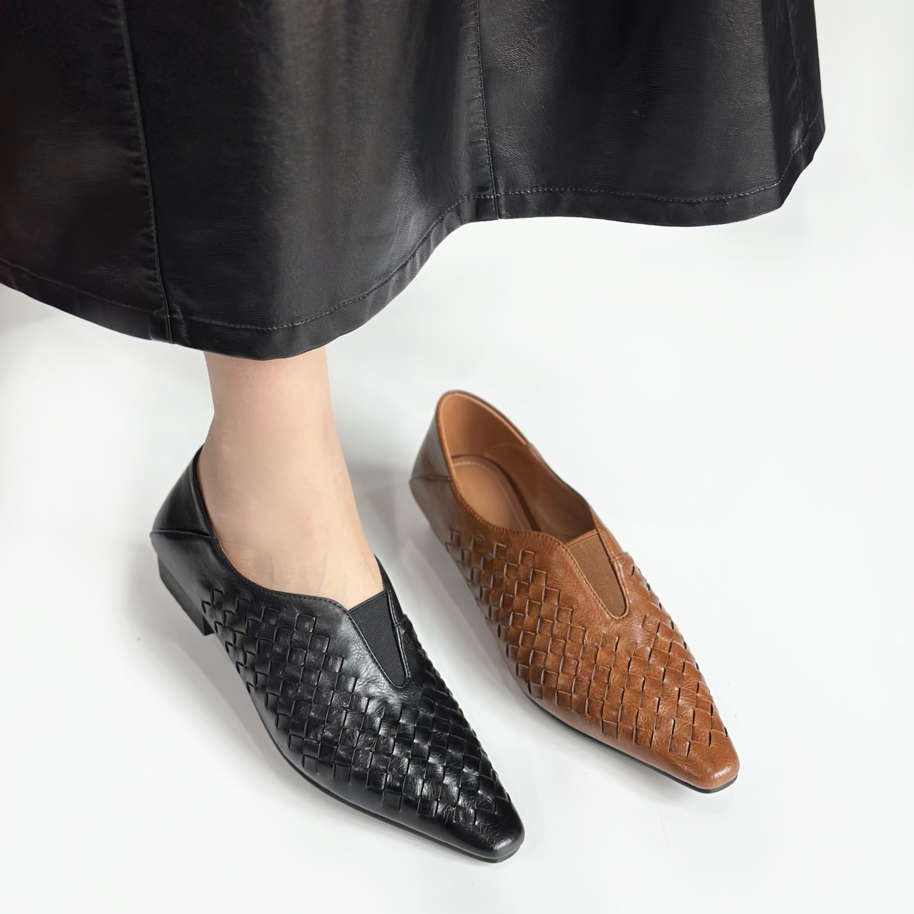 臻弟ZHENDI/新款百搭气质女鞋编制方头深口设计款时装单鞋GSD1242