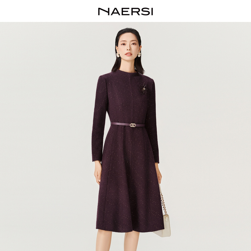 娜尔思商城同款优雅羊毛连衣裙(配腰带、胸花)NF10995A6