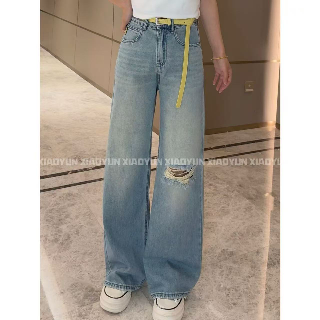 垂感破洞裤 小允姐姐2025新款时尚气质高级垂感破洞裤