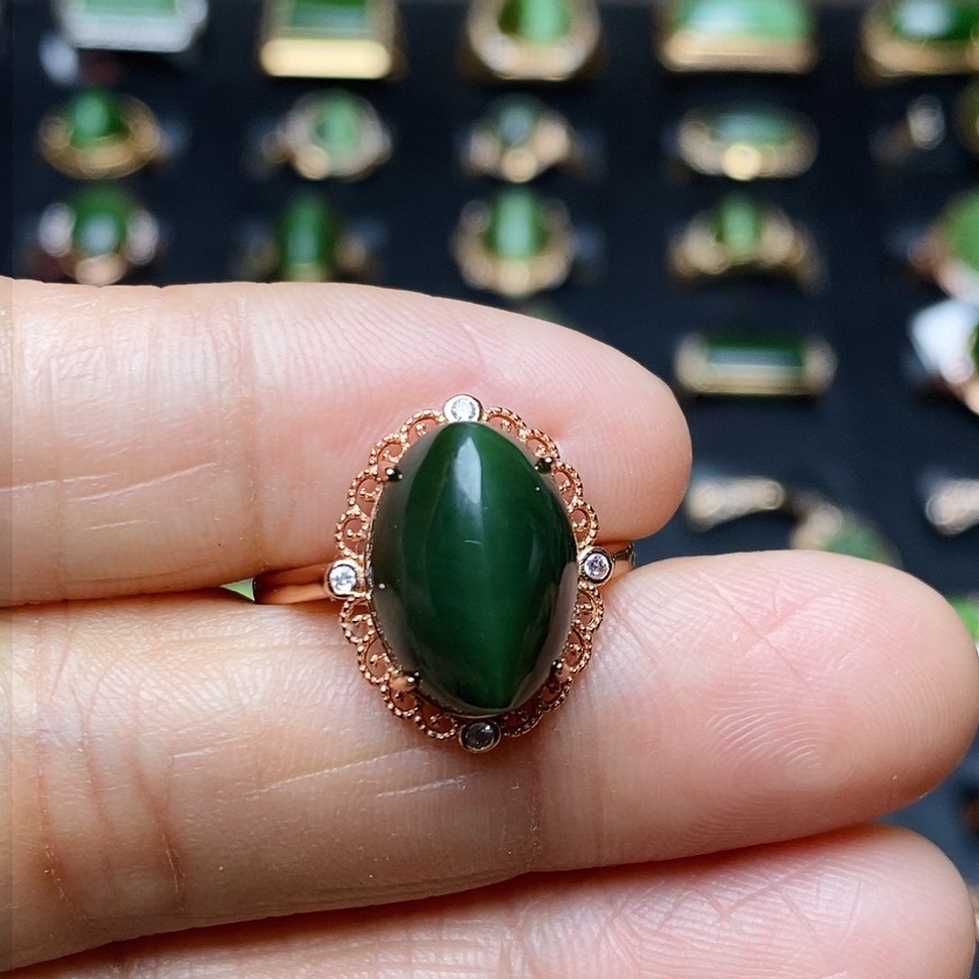 和田玉（碧玉）戒指银S925镶嵌