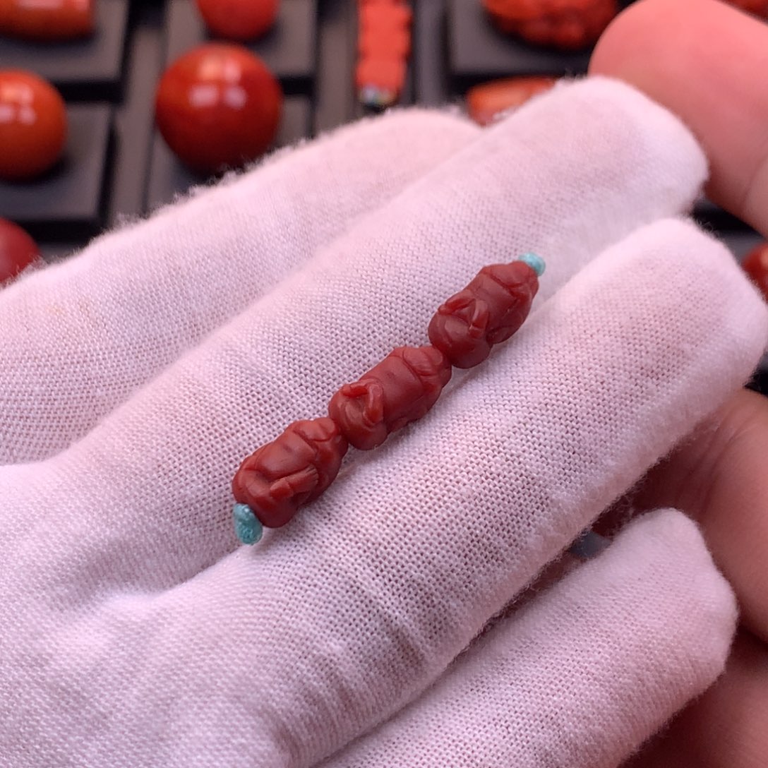 南红玛瑙未镶嵌精工雕刻三不佛配珠7mm（点关注发三个