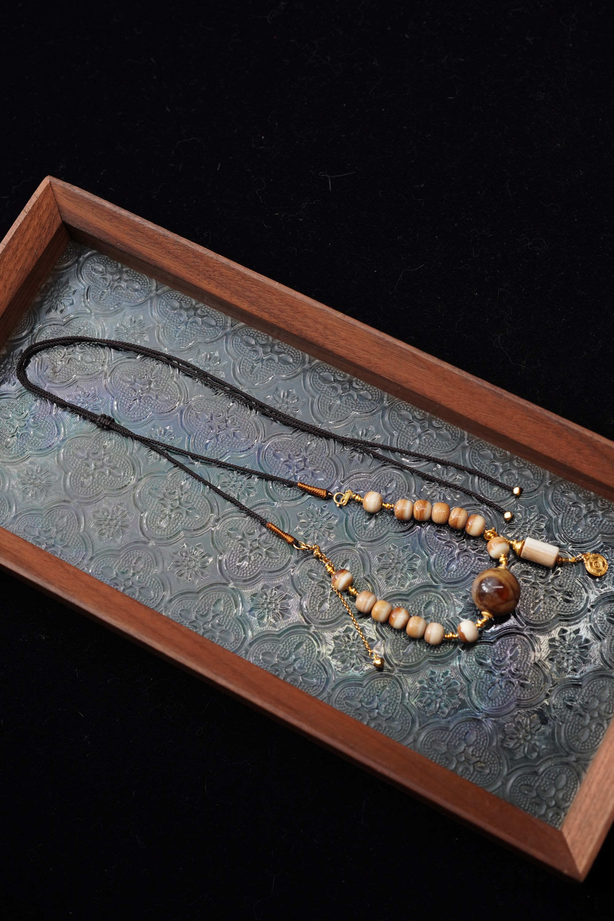 亦见山 天然猛犸牙孤品料7*8mm老型珠顶珠18mm项链