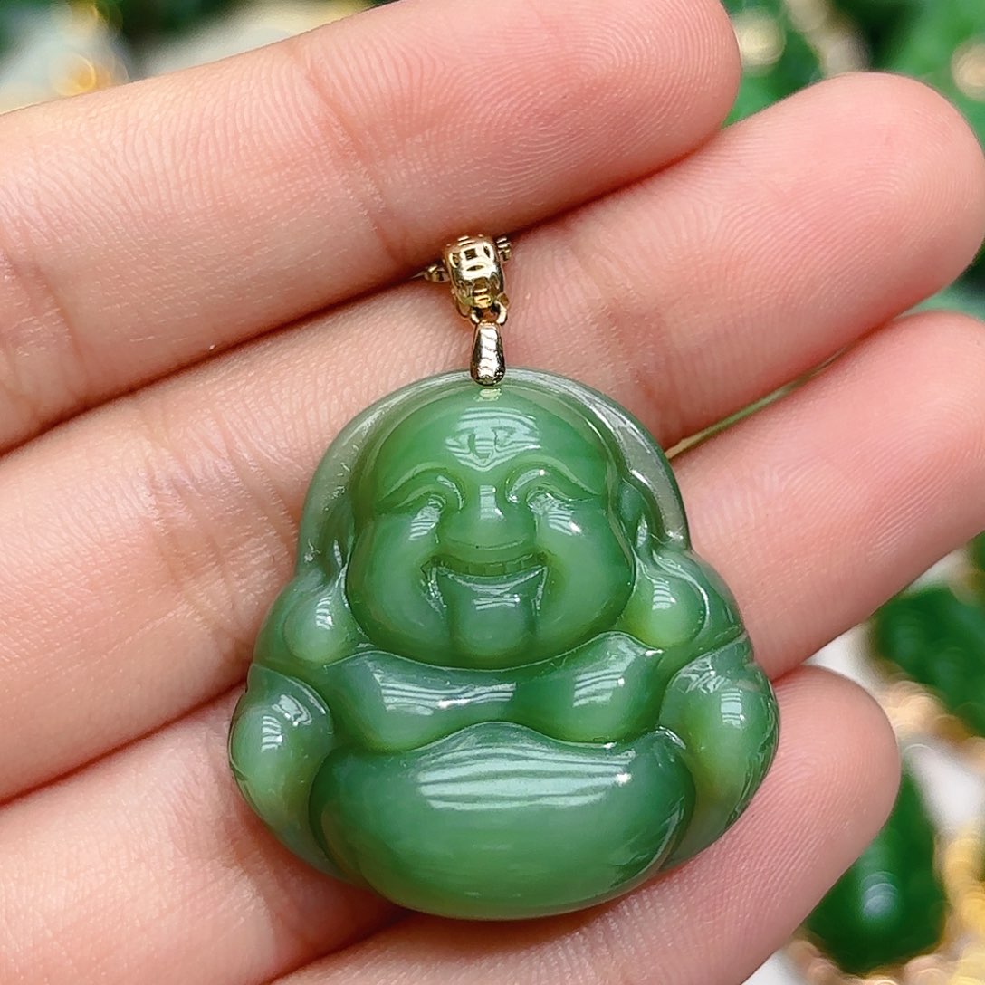 和田玉（碧玉）颈饰18K金镶嵌