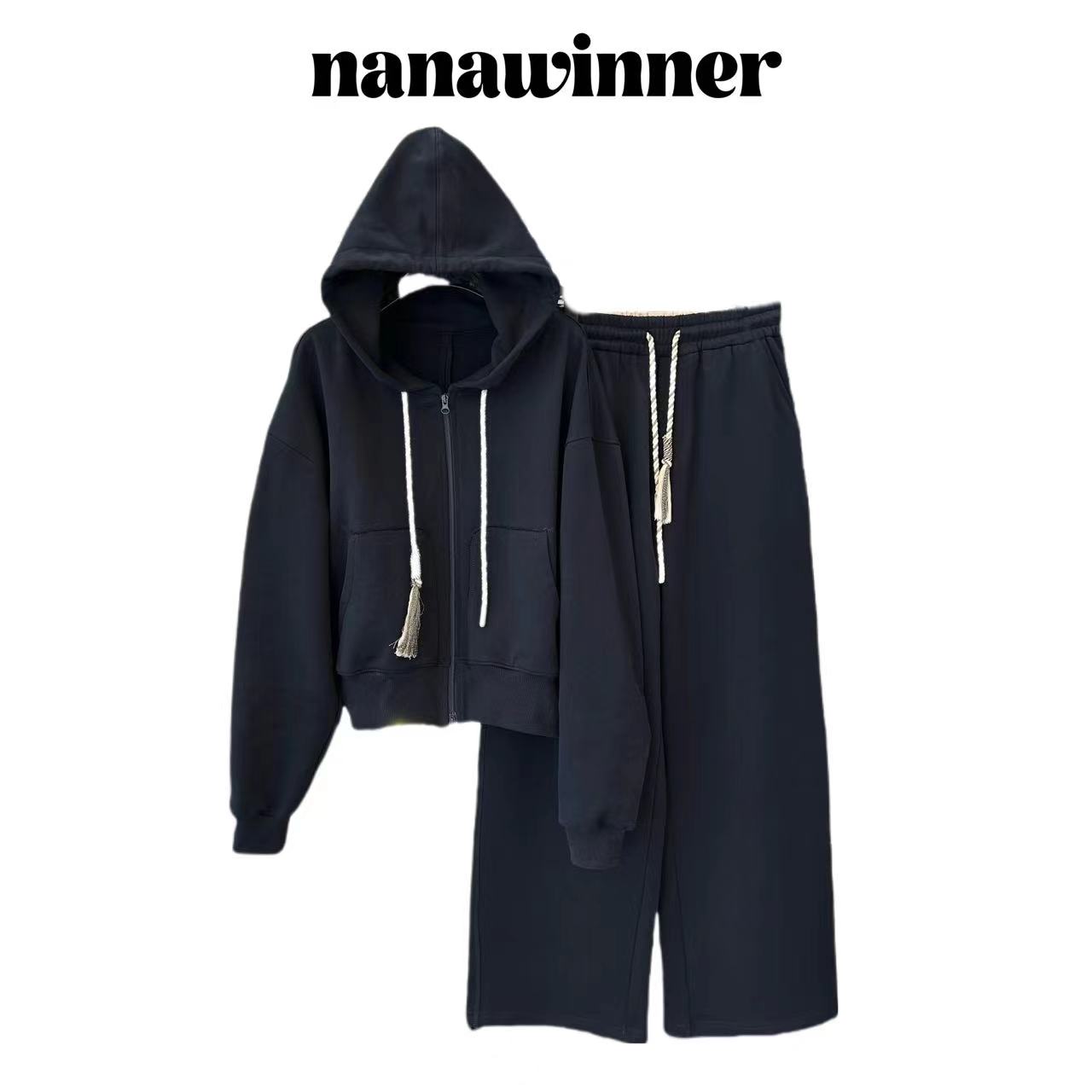 nanawinner【MUMU】小众设计抽绳连帽宽松百搭休闲松弛感套装