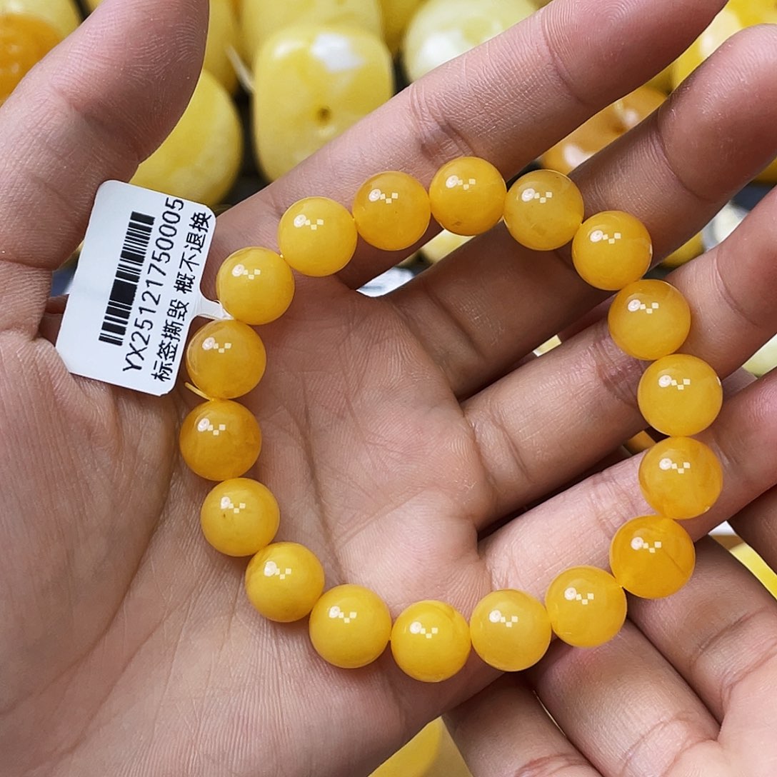 蜜蜡未镶嵌珠宝奇石10mm鸡油黄圆珠手串 瑕疵福利
