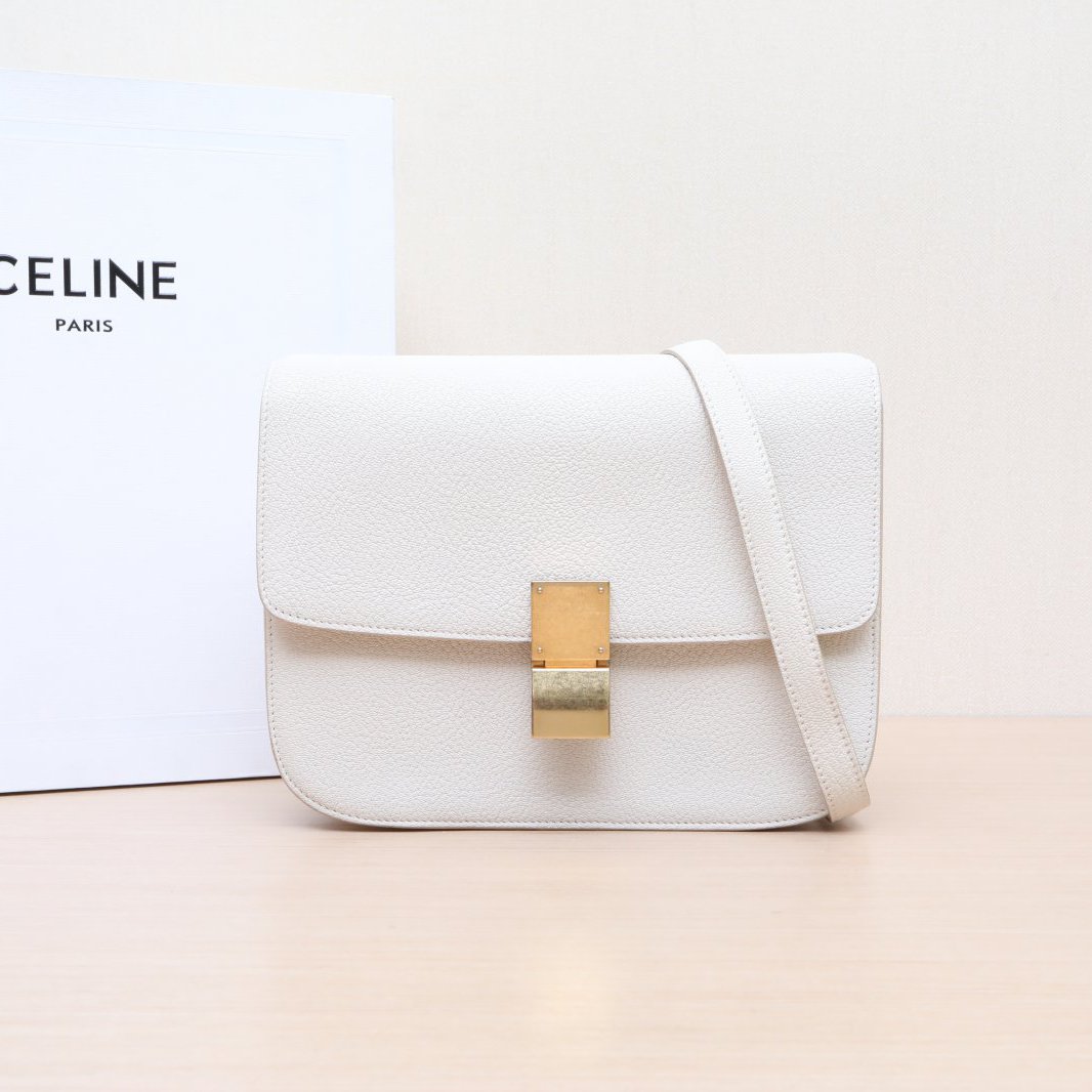 95新 Celine/思琳 小花姑姑P205336857Classic Box 中号 白色