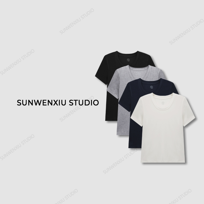 swx studio2店 “水滴tee”极简天丝羊毛基础款大领口T恤