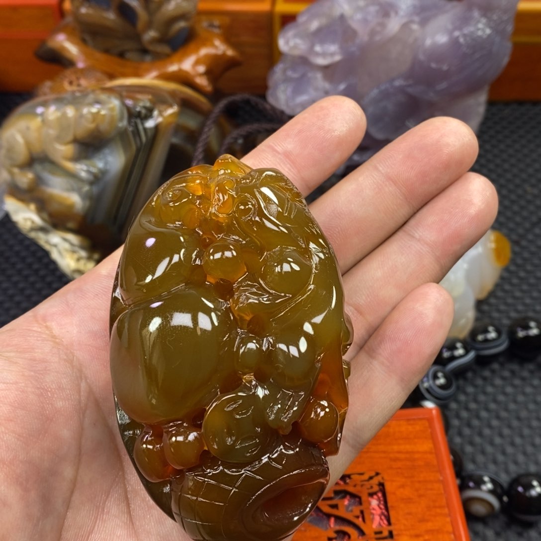 玛瑙/玉髓手把未镶嵌平*心