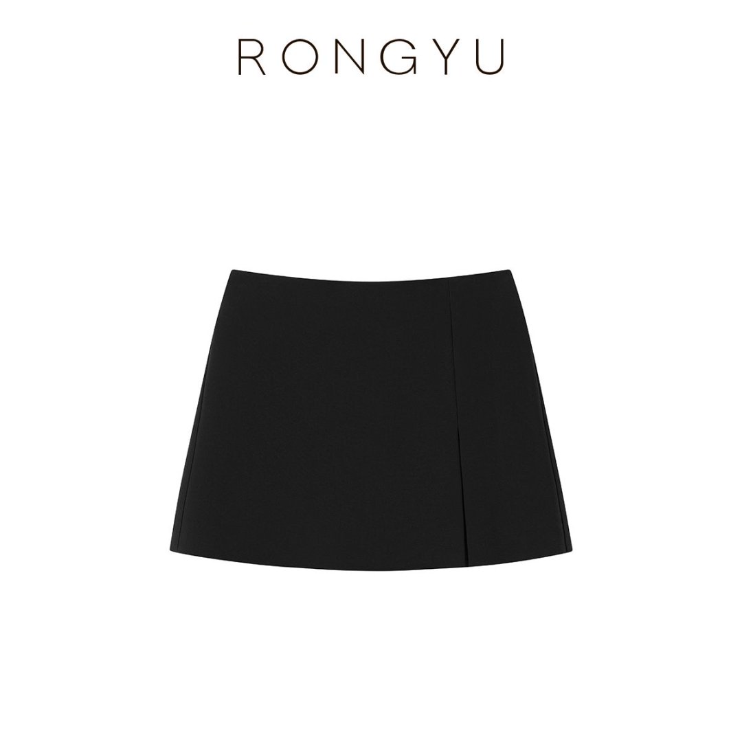 RONGYU绒郁轻奢醋酸小黑裙减龄百搭内有防走光短裤单边活褶设计