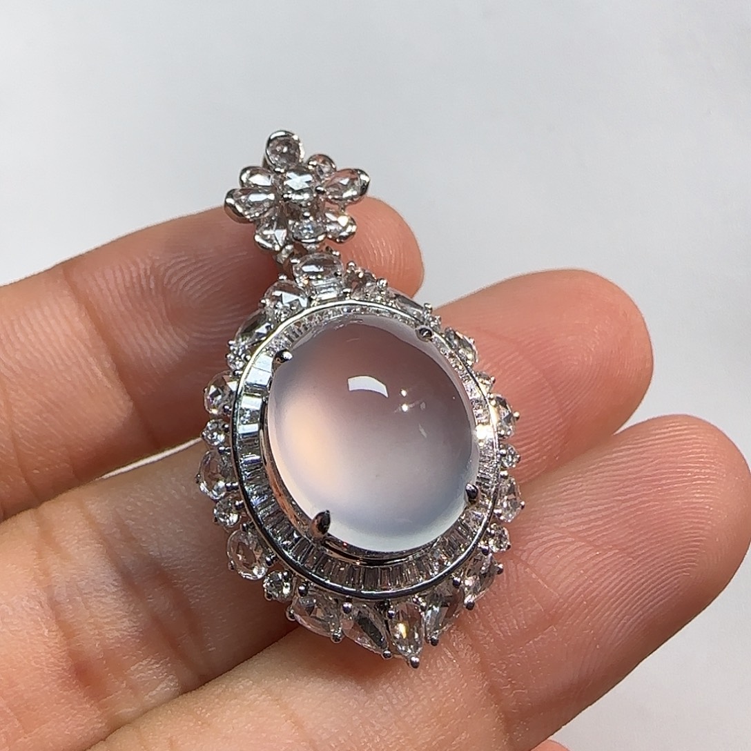 翡翠18K金镶嵌吊坠(不含链)蛋面