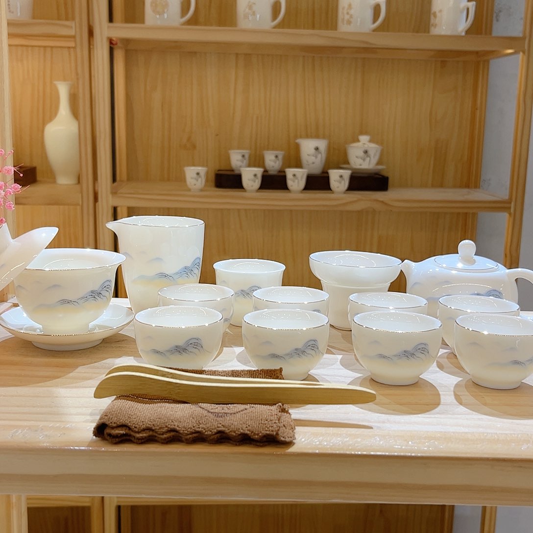 【御瓷斋】羊脂玉瓷江山如画套装16头