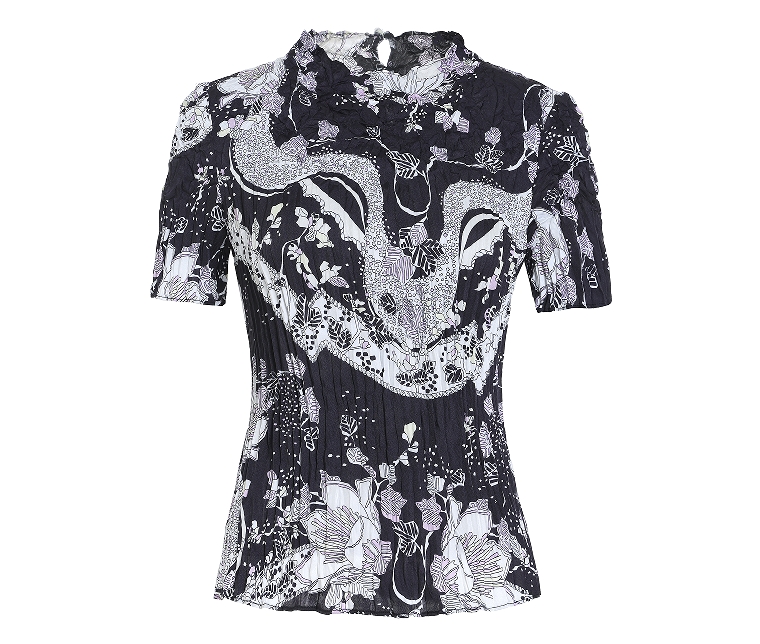 褶皱印花短袖上衣