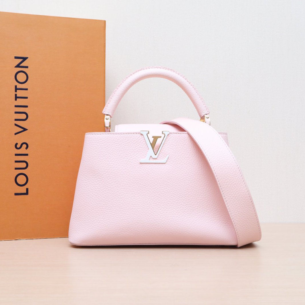 95新 LouisVuitton/路易威登 小花黑黑 CapucinesBB 粉色 芯片 包