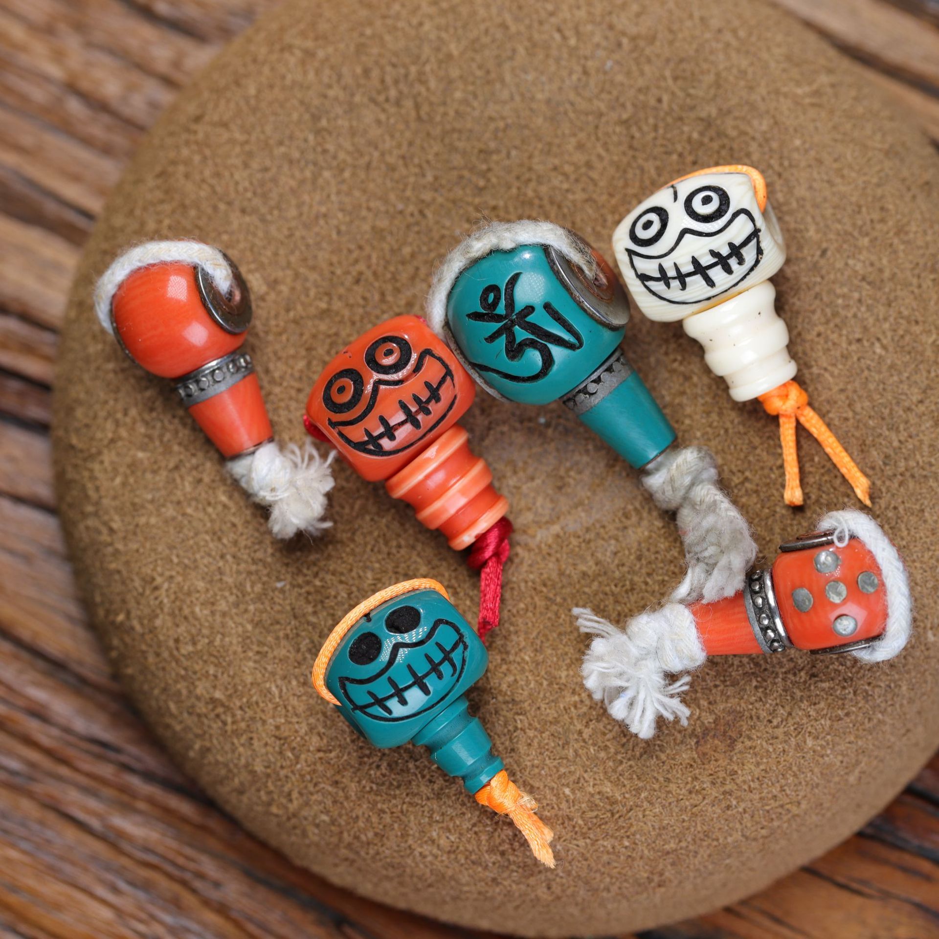 藏式料器阿呆莲花三通仿松石三通文玩佛珠配饰配件