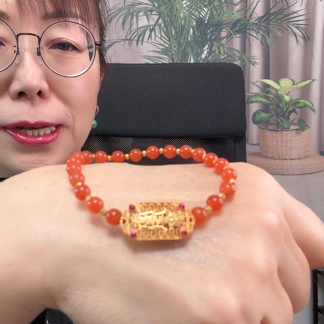 南红玛瑙手链18K金镶嵌