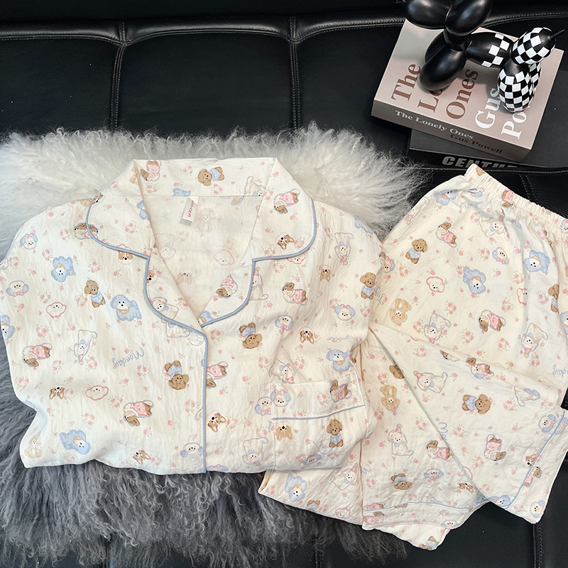 【长袖卷毛萌萌狗】长袖睡衣女春秋韩版甜美卡通云朵绵家居服套装