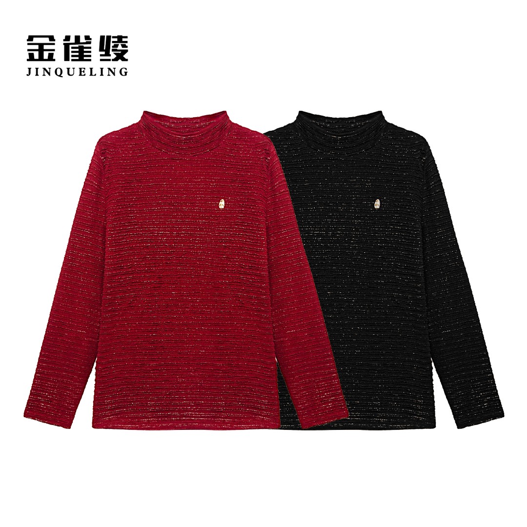 金雀绫【蔷薇少女】时尚褶皱常规款休闲套头长袖小衫SZA3SL671