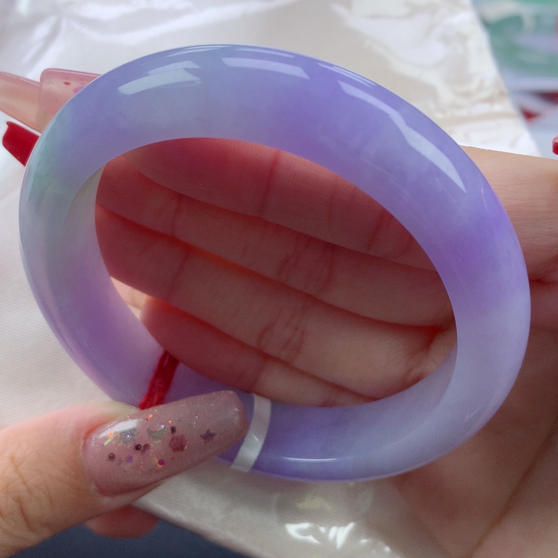 翡翠手镯未镶嵌57+正圈紫罗兰妖紫色