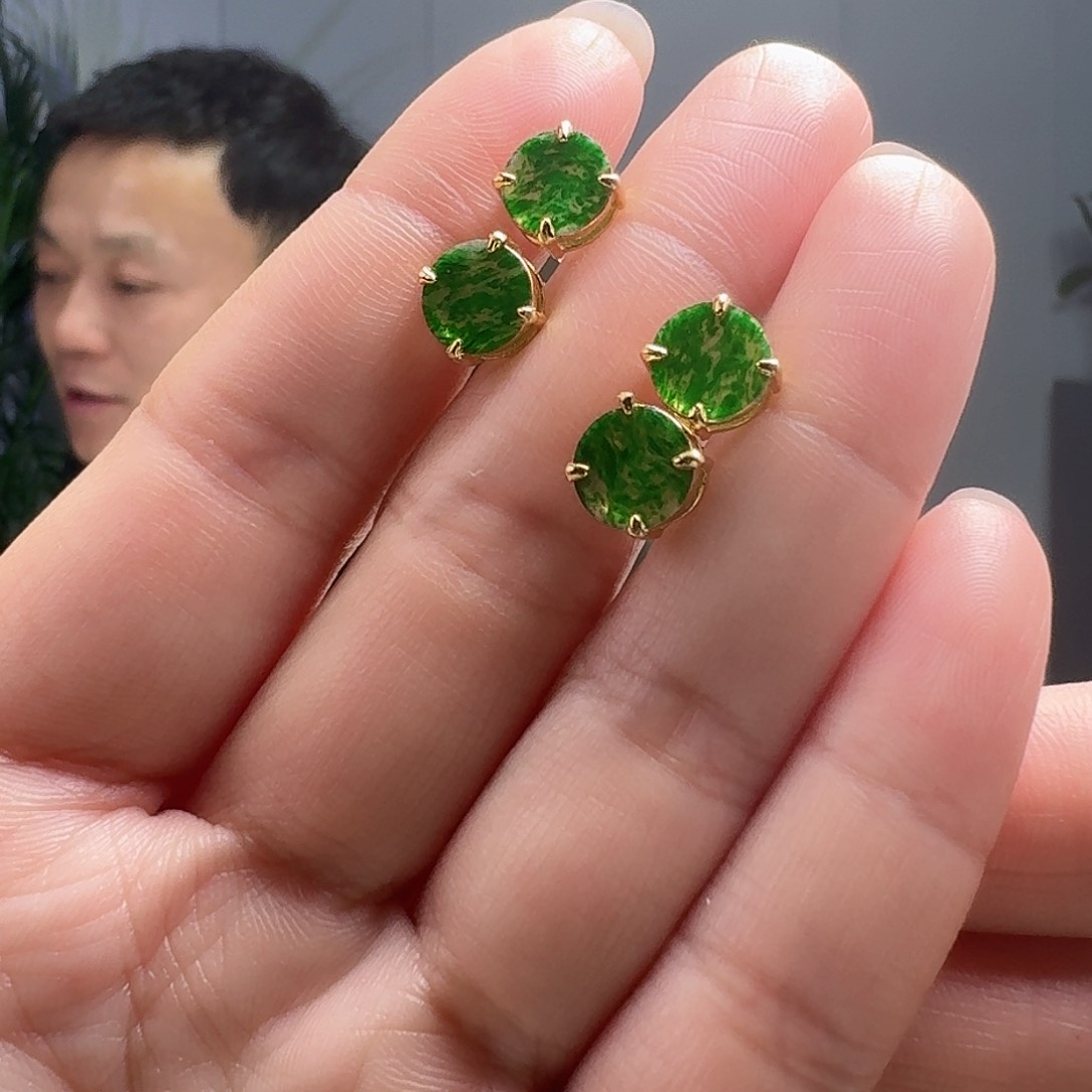 翡翠耳饰银S925镶嵌多样性发货其一