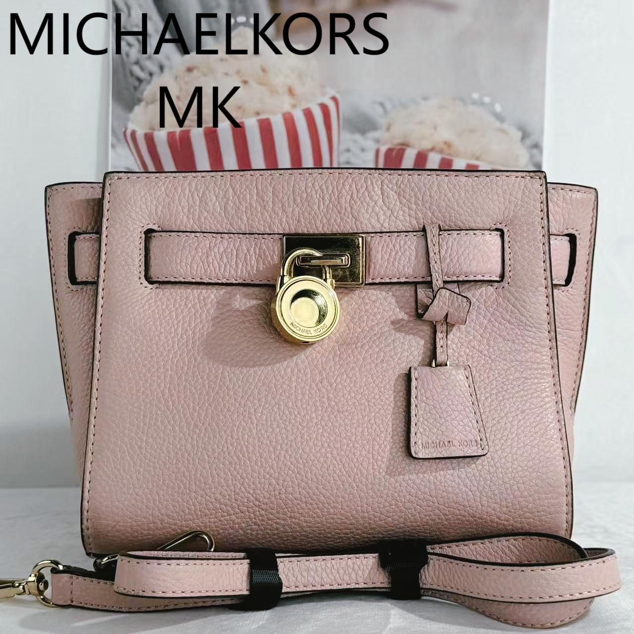 95新 MICHAELKORS/迈克高仕 粉色秋千斜挎包G25310613底长21X17