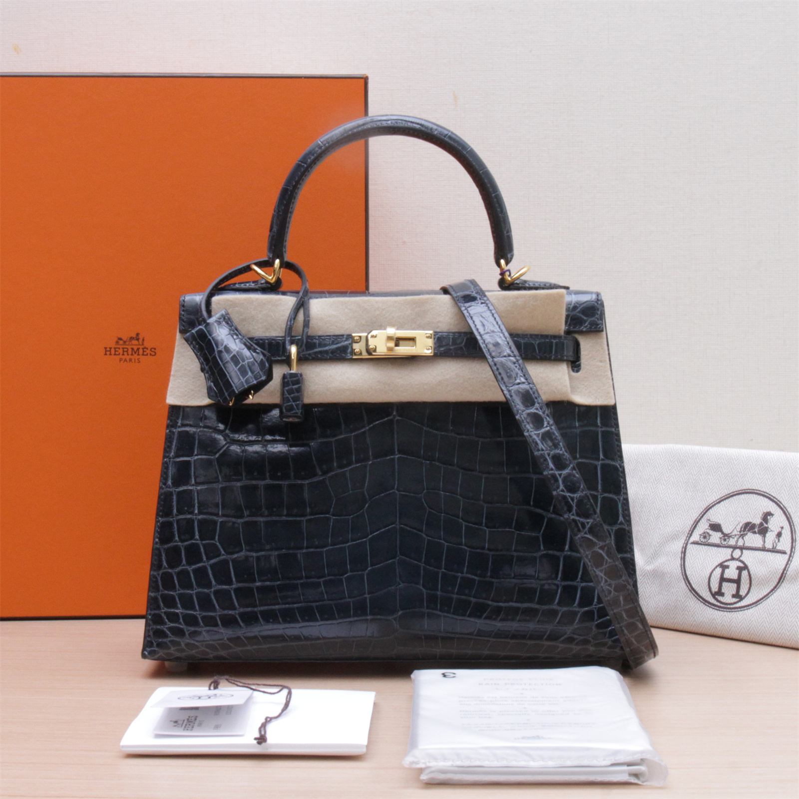 99新 Hermes/爱马仕 小花Jerry活动Kelly 25卢梭绿 Z刻 金扣包